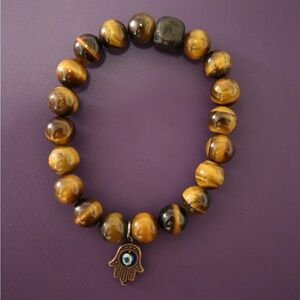 Tiger Eye Beaded Bracelet with Hamsa Charm